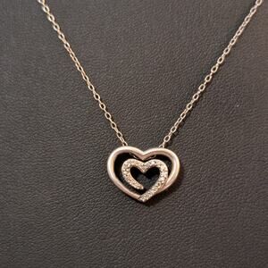 Sadye L. Vassil 925 Sterling Silver Diamond Double Heart 19" Pendant Necklace